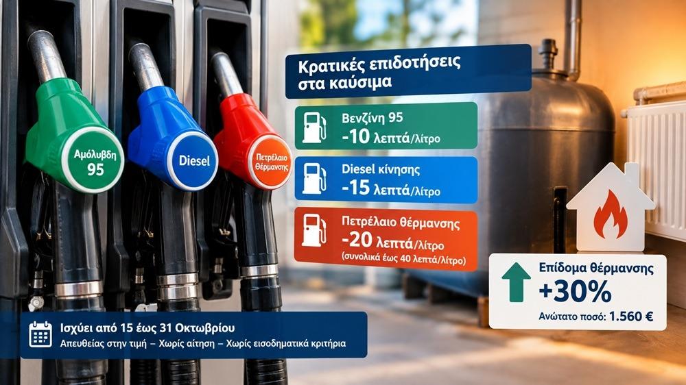 Μειώσεις καυσίμων έως 40 λεπτά ανά λίτρο και αύξηση επιδόματος θέρμανσης